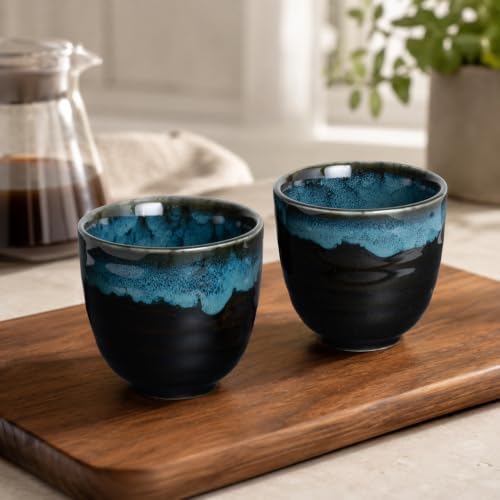 Ceramic Japanese Tea Cups, 5 oz Tea Cup, Asian Teacup, Teacups, Set of 2 (Nebula Blue, 2 pcs)