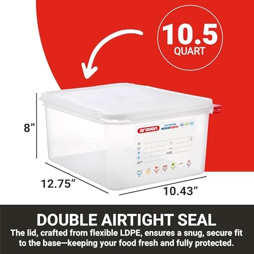 Araven Airtight Container, Food Pan with Lid for Storage in Kitchen and Restaurant, 1/2 GN 6" Deep, 1 Count, Clear