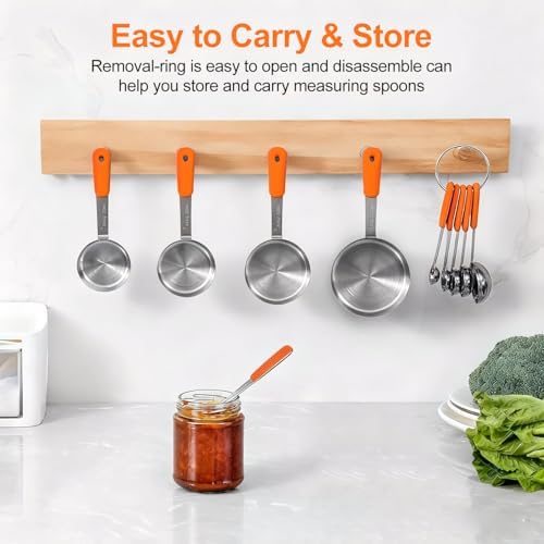 Bopei 10-Pcs Stainless Steel Measuring Cups & Spoons Set, Orange Handles