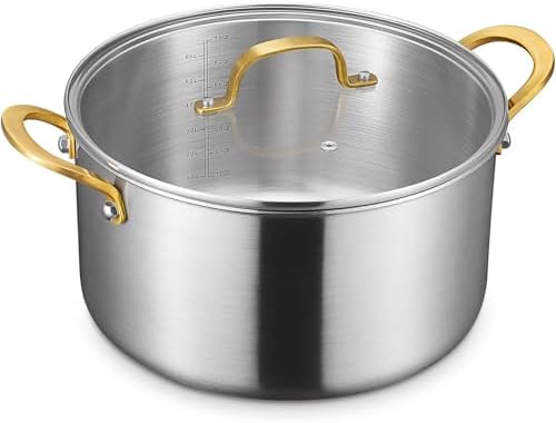 BEZIA 8 QT Stock Pot with Lid, Full Clad 3-Ply Stainless Steel Cooking Pot