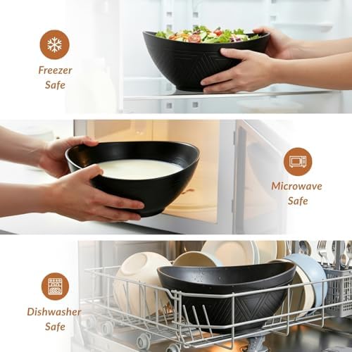 Homienly 9.6 inch Serving Bowls, Large Serving Dishes for Wedding Parties, 60 Oz for Salad, Side Dishes, Pasta, Oval Shape, Microwave & Dishwasher Safe, Set of 4, Black