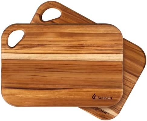 Socisen 2-Pack Small Teak Cutting Boards, 8.6" Mini Wood Charcuterie Board