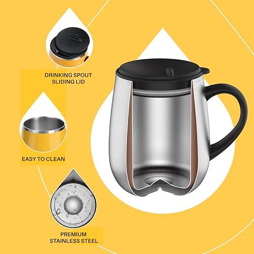 Ideus 16 oz Insulated Coffee Mug with Lid and Handle (Leopard Yellow 1.0)