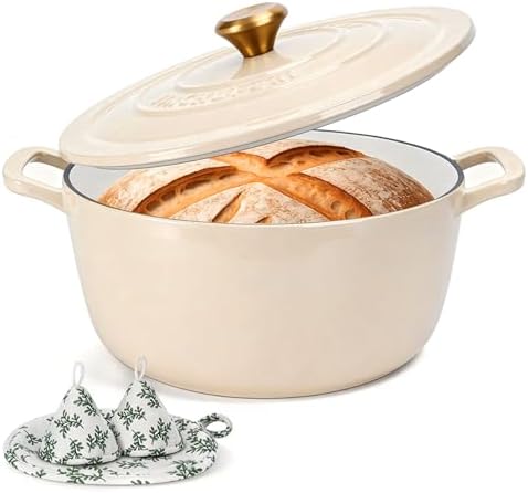 Enameled Cast Iron Dutch Oven 5.2 Qt with Lid, Cream