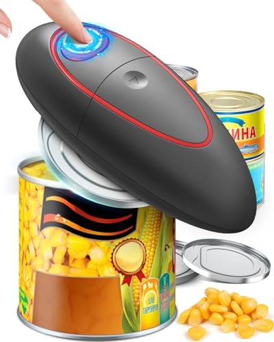 KITCHENMUH One Touch Electric Can Opener Fits All Can Sizes for Seniors with Arthritis, Battery Operated Can Opener with Smooth Edge, Food Safe Automatic Can Opener for Kitchen (Grey Red)