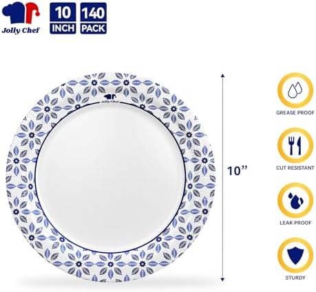 JOLLY CHEF 10 inch 140 Pack Disposable Paper Plates