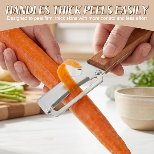 2026 Upgrade Vegetable Peeler With Wooden Handle, Stainless Steel Wide Blade Potato and Carrot Peeler, 3-in-1 Veggie Peeler With Scallion Shredder and Bottle Opener for Kitchen, Camping and Travel