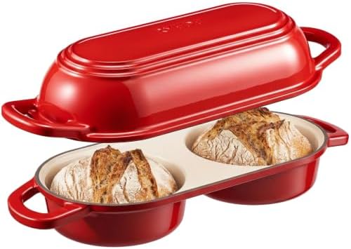 Double Dutch Oven for Bread Baking,Mini Cast Iron Sourdough Loaf Pan(Red)