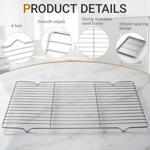 Lounsweer 2 Pack Cooling Racks, 10L x 18W x 1H Stainless Steel Wire Rack for Baking Sheet, Large Cookie Cooling Rack, Oven Safe Cooking Racks for Sheet Pan, Dishwasher Safe, Full Size