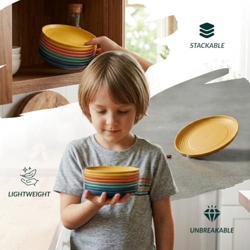 Homienly 5.7 Inch Small Plates-Wheat Straw Mini Plate, Unbreakable Plate Set Ideal for Dessert, Appetizers, Small Serving, Side Dish, Lightweight Dessert Dishes Plates, Set of 8, Colorful