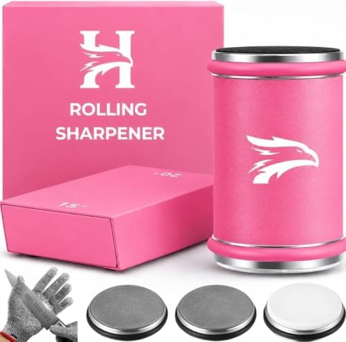 Rolling Knife Sharpener Kit with Diamond & Ceramic Disc, Classic Kit (PINK)