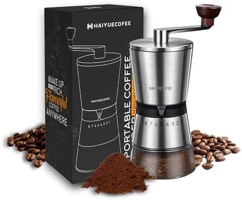 Manual Coffee Grinder with 8 Adjustable Coarseness Settings, Hand Crank Coffee Mill with Ceramic Burr for Espresso Beans, French Press, Pour Over, Drip Coffee – Rustproof, Non-Dulling