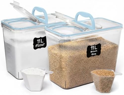 Shazo 2 PC (11L | 372 oz) Flour Sugar Storage Containers with Spout Lid & Easy Carry Handle - BPA Free Extra Large Airtight Food Storage Containers with Lids - Rice Canisters Sets for Kitchen & Pantry