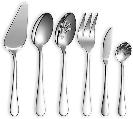 Berglander Silverware Serving Set 6 Pieces, Stainless Steel Serving Spoons Set, Flatware Serving Set, Serving Utensils Set Easy to Clean and Dishwasher Safe