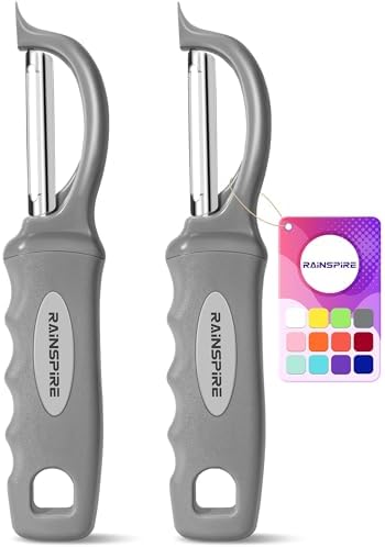 Rainspire Vegetable Peeler Potato Peelers for Kitchen, Sharp Stainless Steel Blades Veggie, Comfortable Handle Fruit Peeler, Carrot Peeler Apple Peeler Dishwasher Safe, Grey, 2-Pack