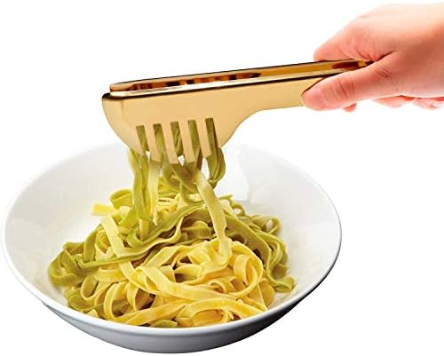 2-Pack Stainless Steel Gold Salad Tongs, Non-slip & Easy Grip Smart Locking Clip Handy Utensil for Cooking, Serving, Barbecue, Buffet, Salad, Ice, Oven (9.5 Inch)