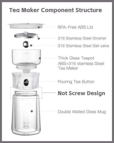 ZENS Modern One Touch Tea Maker, Glass Tea Infuser Pot for Loose Leaf Tea