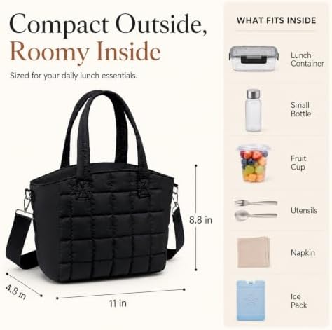 CAMTOP Lunch Box for Women Men Insulated Lunch Bag Lunch Tote Bag Leakproof Thermal Cooler Large Capacity for Travel Work School Picnic (Black Check, Medium)