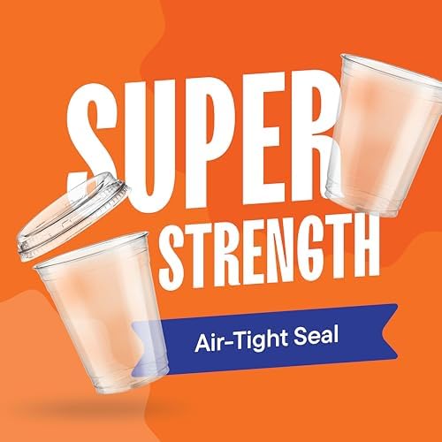 16 oz Clear Plastic Cups with Strawless Sip-Lids [50 Sets] PET Crystal Clear Disposable 16oz Plastic Cups with Lids - Crystal Clear, Durable Cup - BPA Free + Crack Resistant, for Coffee, Juice, Shakes