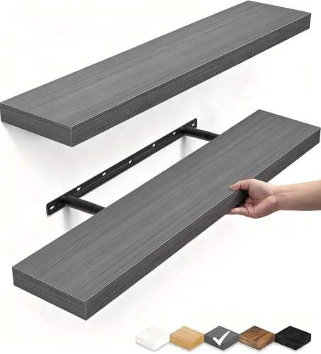 BAYKA Grey Floating Shelves 22.5in, Set of 2, Wall Mounted for Wall Deocr