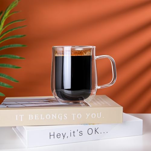 Double Walled Glass Coffee Mugs, 12 OZ, Set of 2