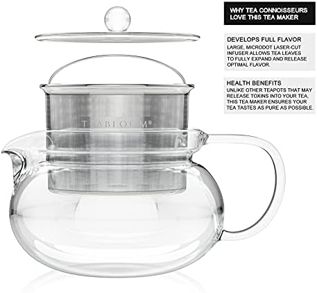 Teabloom Kyoto 2-in-1 Tea Kettle and Tea Maker – Glass Teapot with Removable Loose Tea Infuser – Tea Connoisseur's Choice