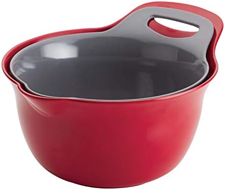 Rachael Ray Tools and Gadgets Nesting / Stackable Mixing Bowl Set with Pour Spouts and Handle - 4 and 5 Quarts, Red and Gray