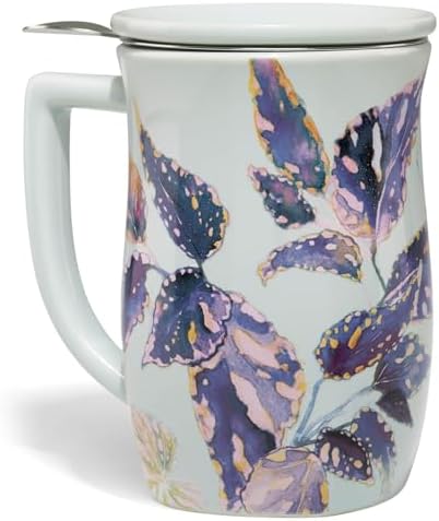 Tea Forte Ceramic Fiore Tea Cup with Infuser, Demoiselle, 14 oz