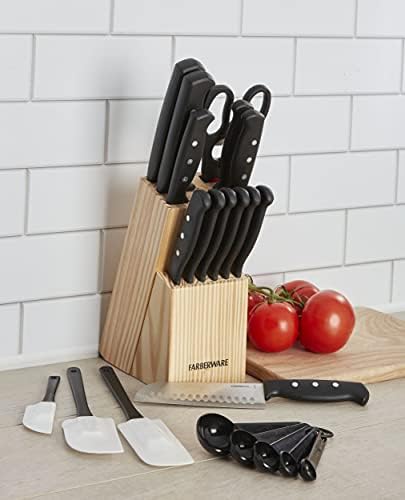 Farberware 22-Piece Kitchen Knife Block Set, High Carbon Stainless Steel