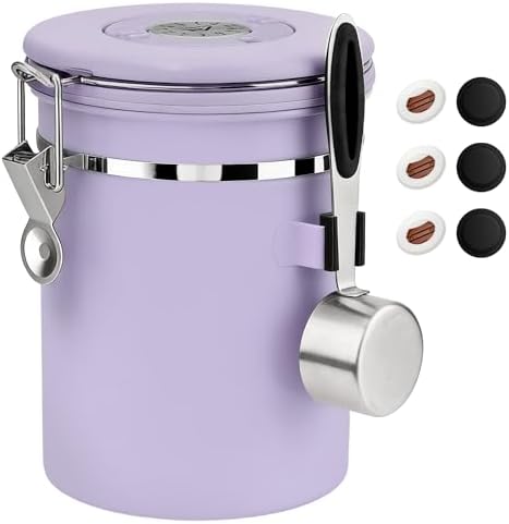 ShanSon Coffee Canister Airtight, Stainless Steel Bean Storage Container with Date Tracker & Scoop, Grounds Sugar Flour Tea Cereal Fits Kitchen Pantry, Ideal Gift for Coffee Lovers,22oz, Purple