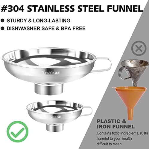 Anaeat Stainless Steel Canning Funnel with Handle for Wide and Regular Jars & Canning Jars, Wide-Mouth Funnels Excellent for Transferring Liquid and Dry Ingredients, Large Solids, Oil, Beans & Jams