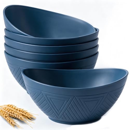 Homienly Wheat Straw Bowl Set of 6-60 OZ Large Salad Bowls,Microwave and Dishwasher Safe Bowl Set, Alternative for Plastic Bowls for Serving Soup,Popcorn Bowl for Kitchen - Blue