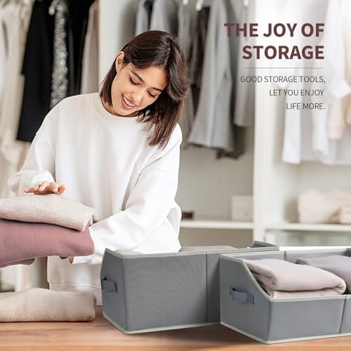 Homsorout Trapezoid Closet Shelf Organizer - Large Baskets for Organizing, Fabric Storage Cubes for Shelves, Storag Organizers Bins for Clothes, Blankets, 3 Pack, Grey
