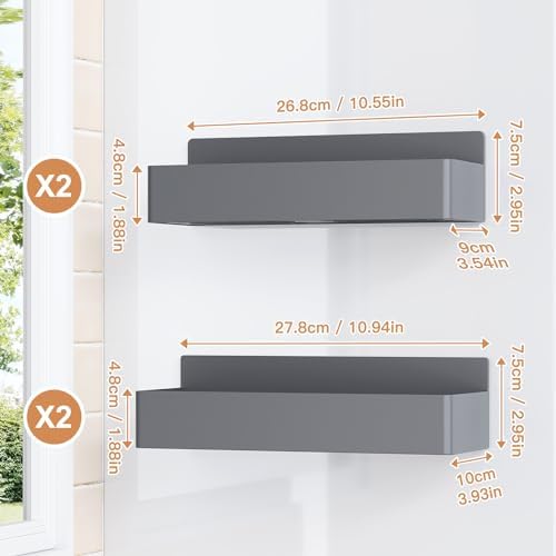 Mystozer Magnetic Spice Rack for Refrigerator Grey, 4 Pack