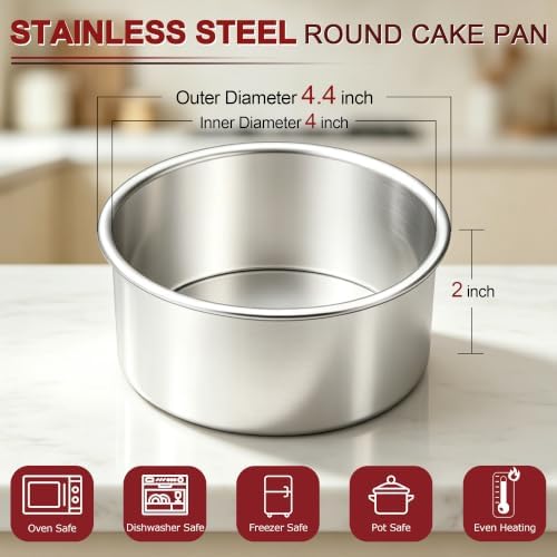 LIANYU 4 Inch Cake Pan Set of 2, Mini Round Cake Tins for Baking
