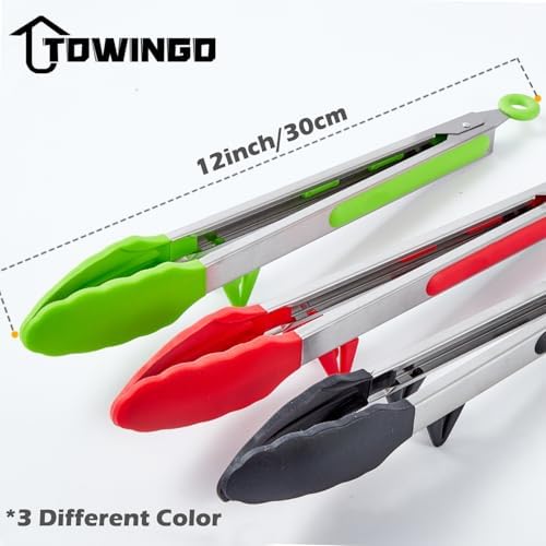 12" Kitchen Tongs for Cooking with Silicone Tips, Serving Tong for Salad