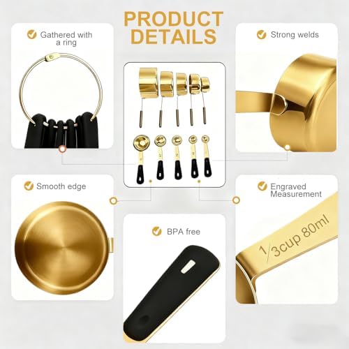 Bopei 10-Pcs Stainless Steel Measuring Cups & Spoons Set, Gold