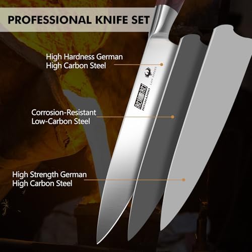 HOSHANHO 7PCS Kitchen Knife Set with Block, Sharp Chef Knives & Sharpener