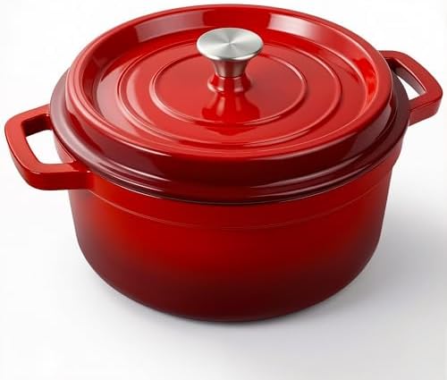 Miereirl 6.5 Quart Enameled Dutch Oven Pot with Lid, Cast Iron Dutch Oven with Dual Handles for Bread Baking, Cooking, Non-stick Enamel Coated Cookware (Red)