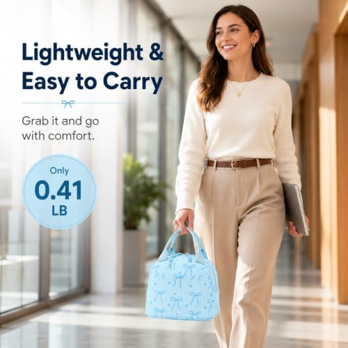 LEDAOU Lunch Box for Women Insulated Lunch Bag Corduroy Lunch Tote Bags Leakproof Cooler Lunch Case for Travel Work Picnic (Bow Tie Blue)