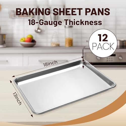 BIEAMA 12 Pack Half Size Baking Sheet Pan, Aluminum Commercial 18" x 13"