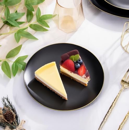 EjonirInjonir 80pcs Heavy Duty Black Dessert Plates for Weddings, Gold Rim