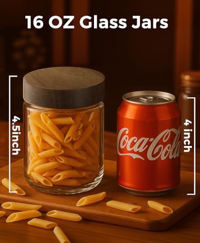 16oz 4 Pack Glass Mason Jars Overnight Oats Containers with Acacia Wood Lid