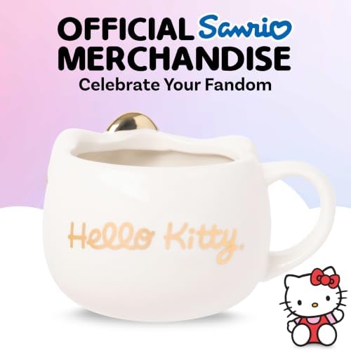 Silver Buffalo Sanrio Hello Kitty Gold Chrome Bow, 3D Sculpted Mug, 20oz
