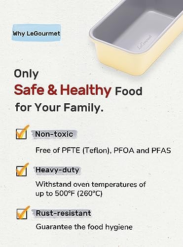 LeGourmet Nonstick Bread Loaf Pan 9 X 5 Inch, Ceramic Coating, Non-Toxic, Rust Resistant Aluminized Steel, Perfect 1 lb Baking Dish for Meatloaf, Pound Cake & Brownie (Butter 2pcs)