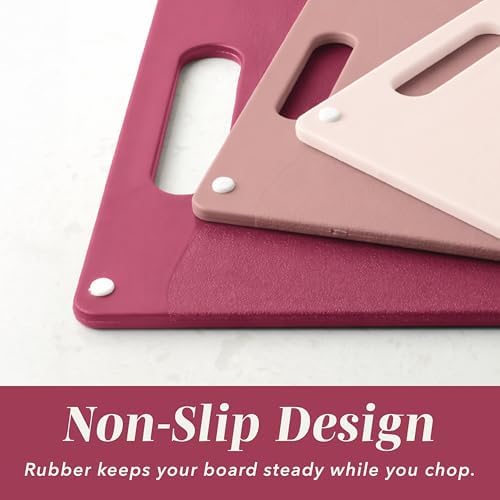 COOK WITH COLOR Non-Slip Cutting Board Set – Kitchen Essentials with Easy Grip Handle for Meat, Veggies, and Fruits, 3 Cutting Boards, Rose