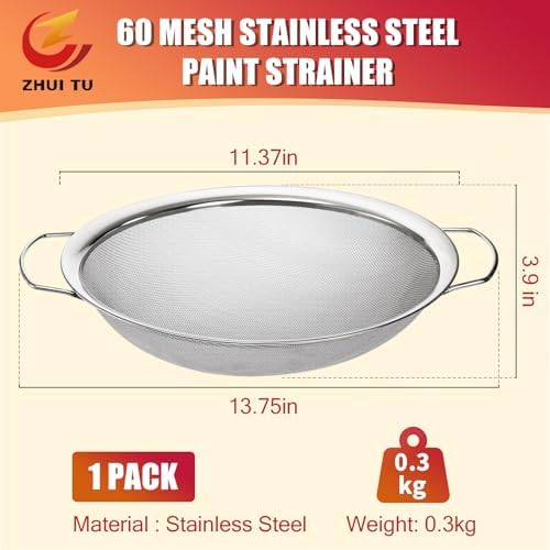 Fine Mesh Paint Strainer 60 Mesh Stainless Steel Paint Filter Emulsion Honey Funnel Filter Cover Fits 5 Gallon Paint Bucket Filter Tool Insert Strains (1 pc)
