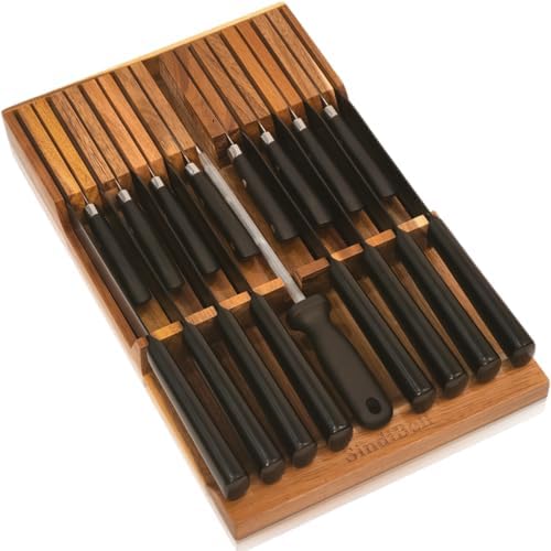 In Drawer Knife Block Acacia Wood Kitchen Knives Drawer Organizer Large