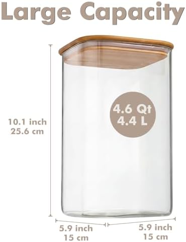 2-Pack 4.6Qt Large Glass Flour Sugar Storage Containers with Lids