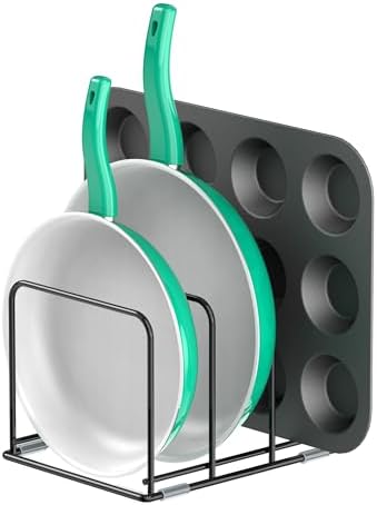 KORRTFID Kitchen Cabinet Organizer - Steel Cookware Rack, Divided Holder with 3 Slots for Skillets, Baking Tray and Chopping Board - Pan Storage (2.2 Inch Width Slots)